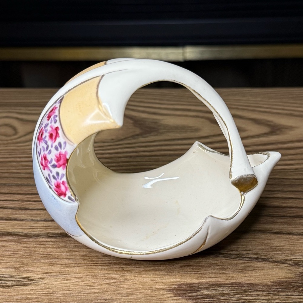 Vintage Ucagco China Hand Painted Unique Open Leaf Trinket Dish